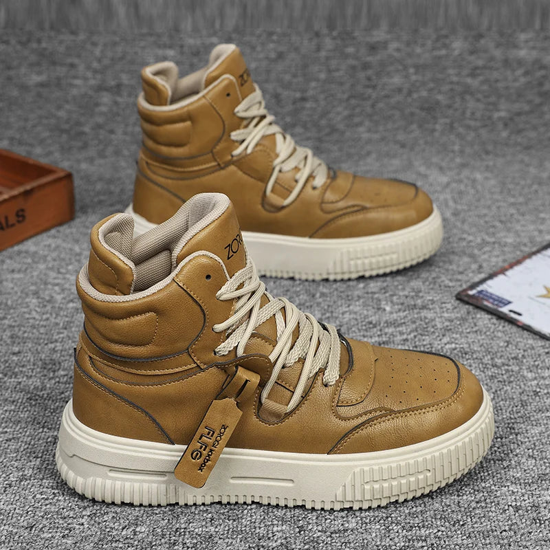 Leather Ankle Boots For Men Lace Up Non Slip Sole Winter Boots