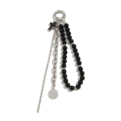 Pearl Beaded Keychain With Peach Heart Bead And Zinc Alloy Chain