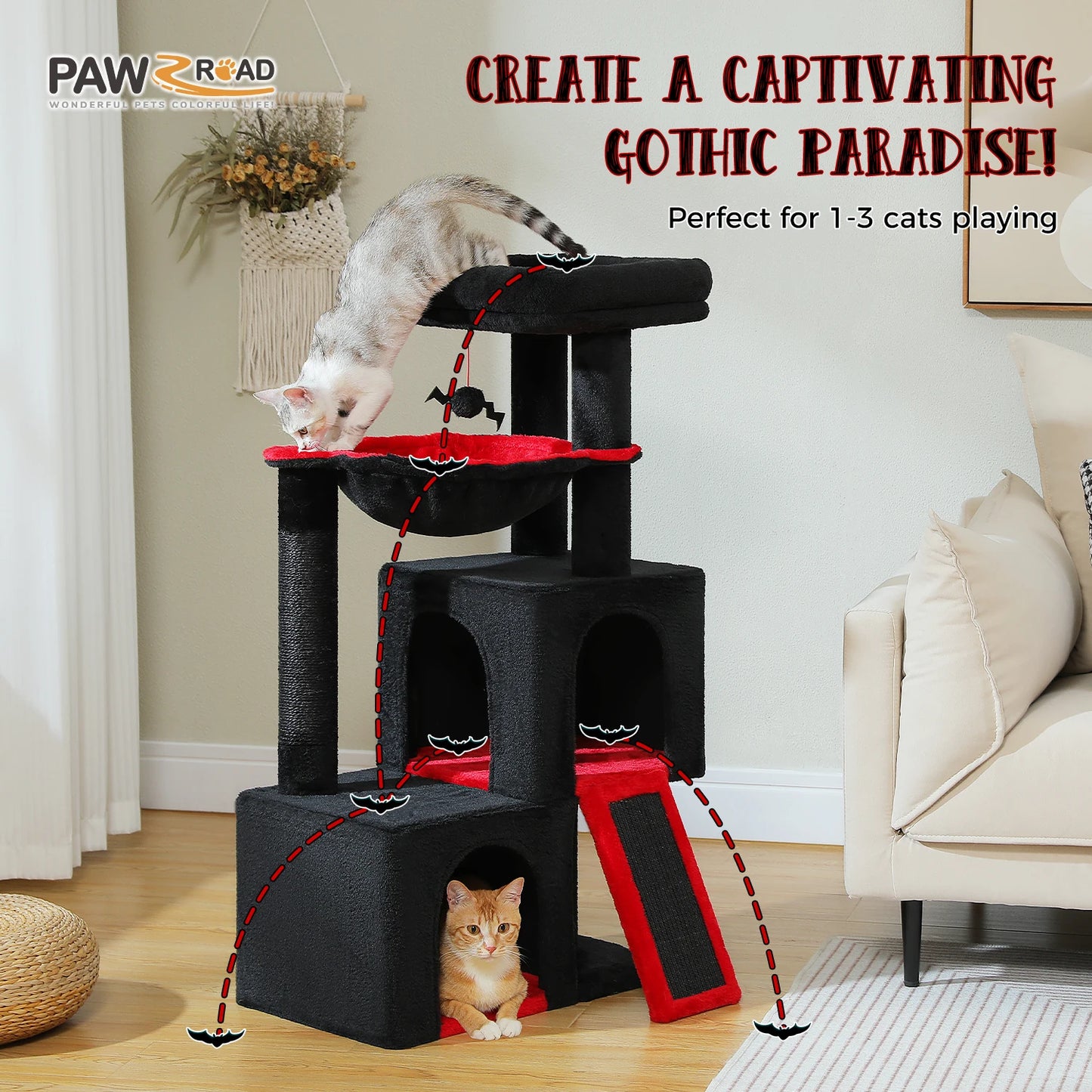 Large Cat Tree for Indoor Cats, Multi-Level Cat Tower with Sisal Scratching Post, 2 Spacious Condo, Cat Scratching Pad, Cat Toys