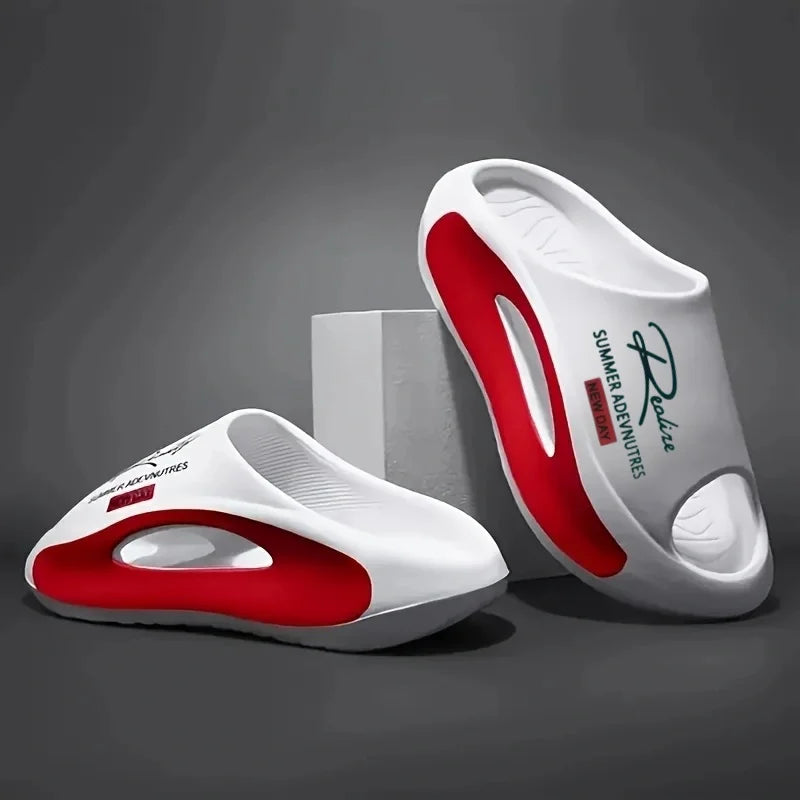 Lightweight EVA Men's Slide Open Toe Black and White Cartoon Design