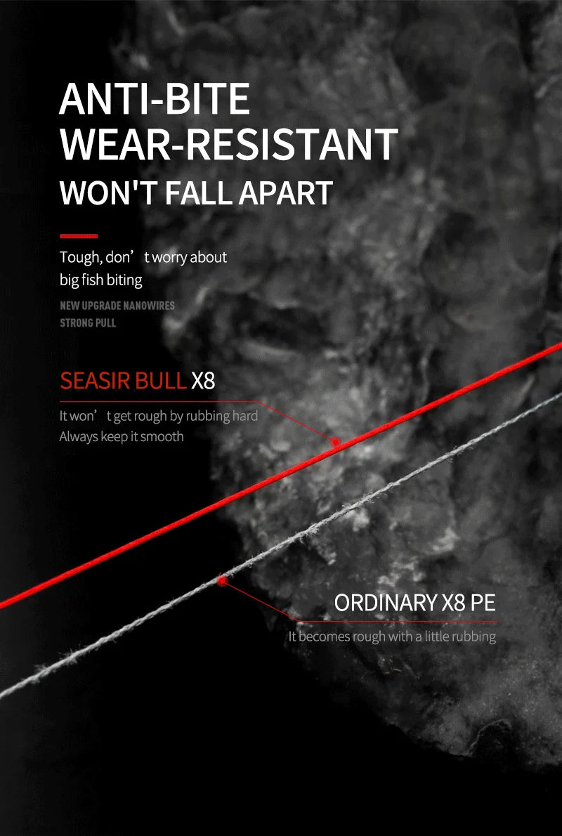 Seasir RedBull 8 Braided Pe Fishing Line 150M 0.8-5.0 12-50LB Japan Quality Multifilament High Stength Strands Main Line