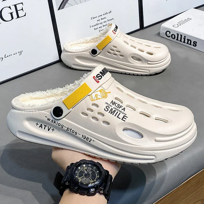 Men's Winter Slippers With Faux Fur Lining Indoor Plush EVA Sole