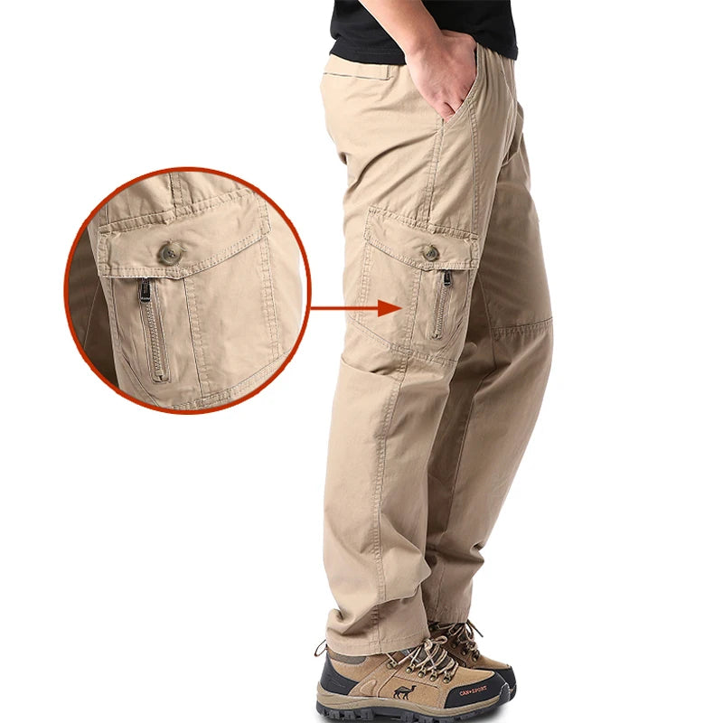 High Quality Men's Cotton Cargo Pants Casual Multiple Pocket Tacitcal Pants Spring Autumn Outdoor Camping Hiking Work Pants