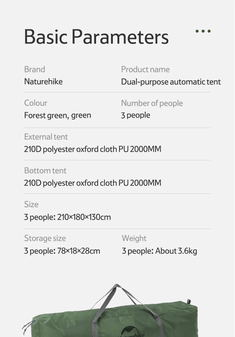 One Touch Automatic Roof Top Tent 180x210 cm 3 To 4 Person Double Door