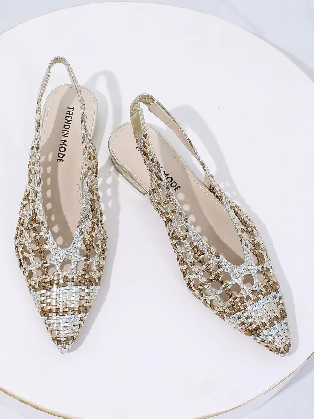 Trendin Mode Women Braided Pointed Toe Slingback Fashion Flat Bottom Elastic Backstrap Sandals