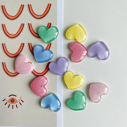 Heart-Shaped Glitter Colored Fridge Magnets Set, Resin 2.5x2.2 cm, 6 Pieces