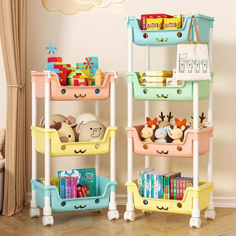 Toy Storage Trolley Children's Toy Storage Racks and Shelving Rotating Bookshelf Household Mobile Trolleyarrange