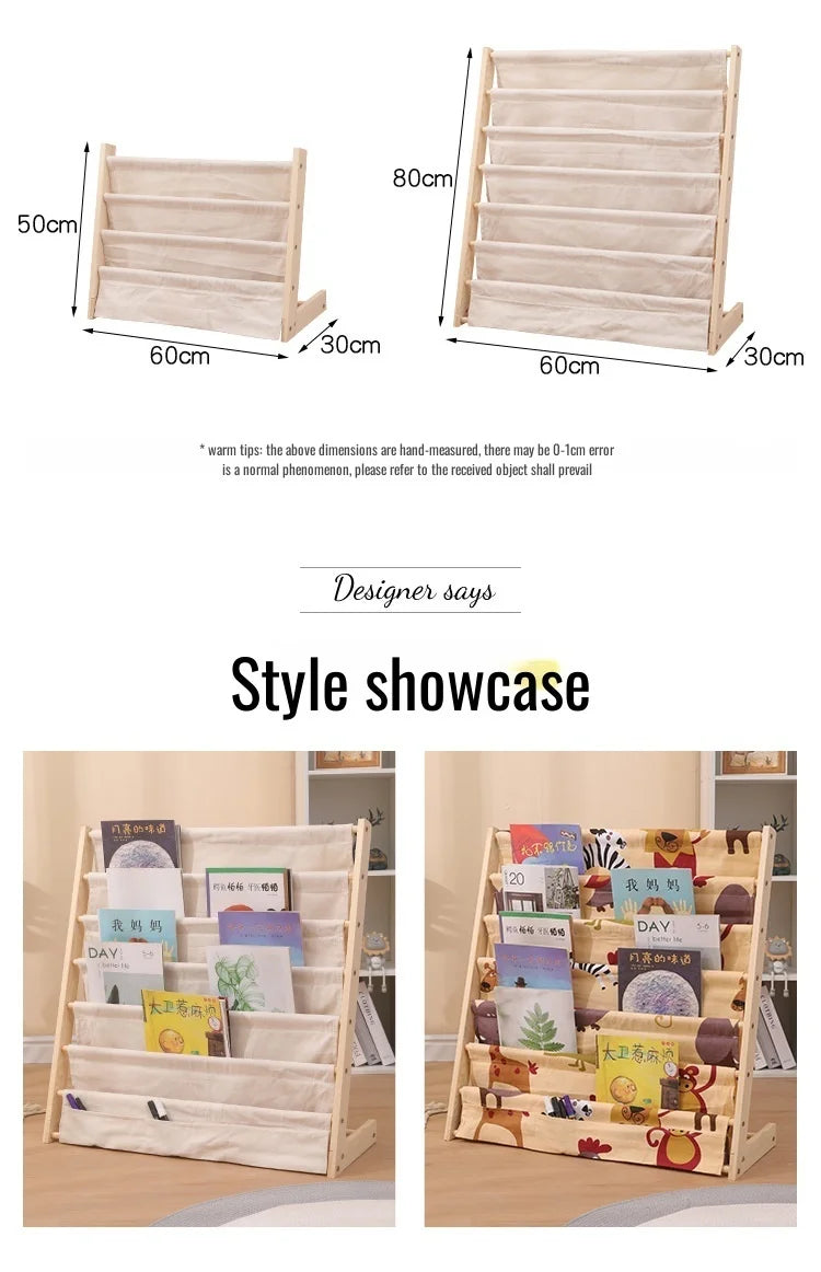 Wooden Movable Kids Bookshelf Multi-Layer Storage Bookcase Floor Standing Reading Shelf for Children's Books & Toys