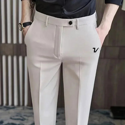 Men's Slim-Fit Golf Trousers Casual Drape Acrylic Fabric