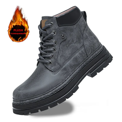 Men's Winter Snow Boots Leather Plush Lining Ankle High Lace Up