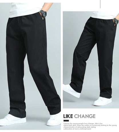 Mens Cotton Relaxed Jogger Pants Big Size Elastic Waist Drawstring Casual