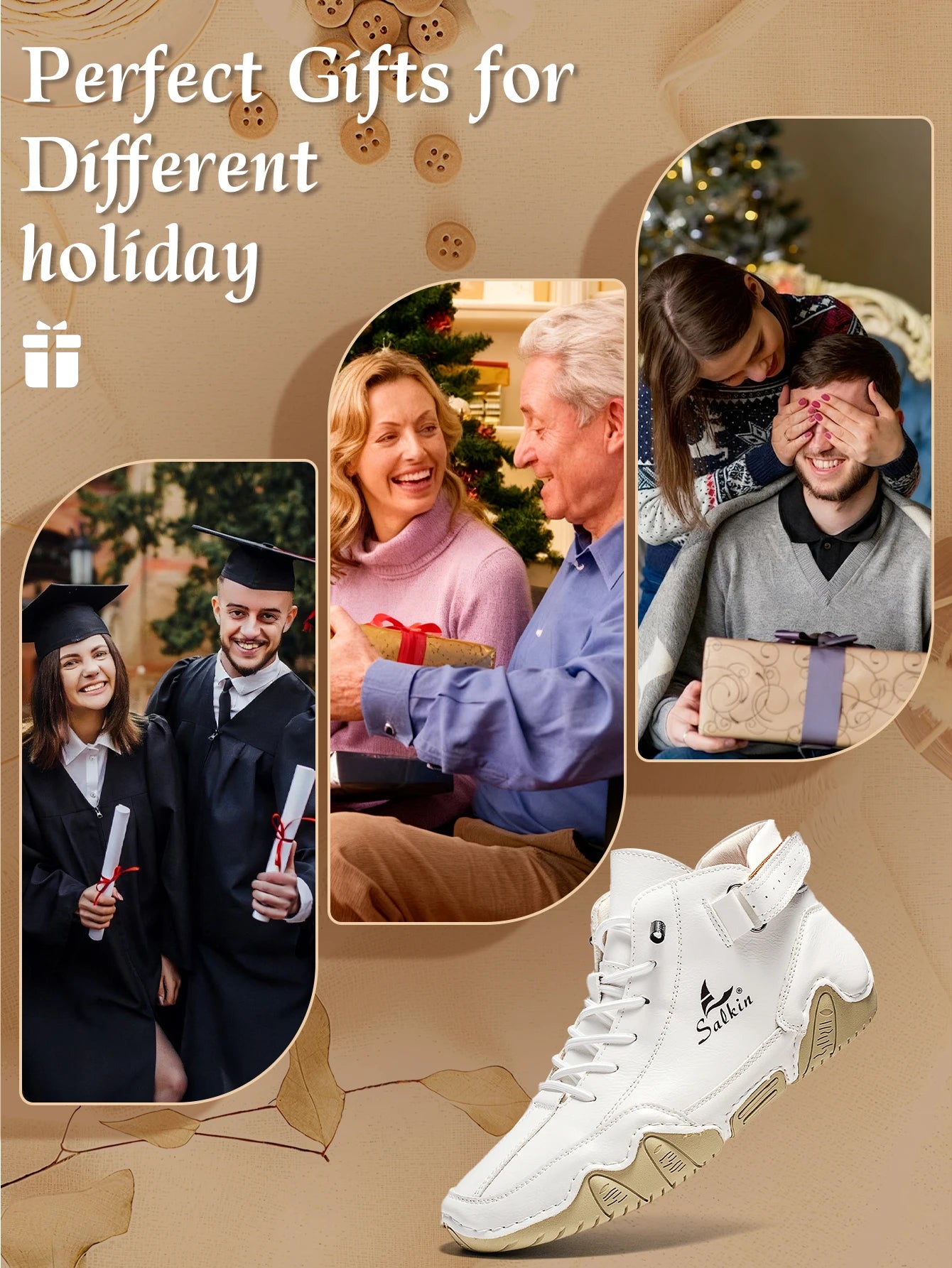 Handmade Outdoor Men Boots Men Casual Leather Shoes Autumn Retro Breathable Casual Men's Sneakers White Lace Up Ankle Boots