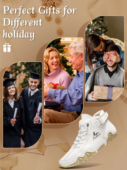 Men's Outdoor Leather Boots Lace Up Ankle Boots White Breathable