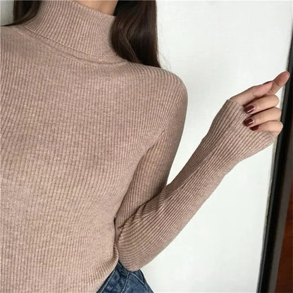 Sweater For Women Knitted Ribbed Turtleneck Long Sleeve Pullover