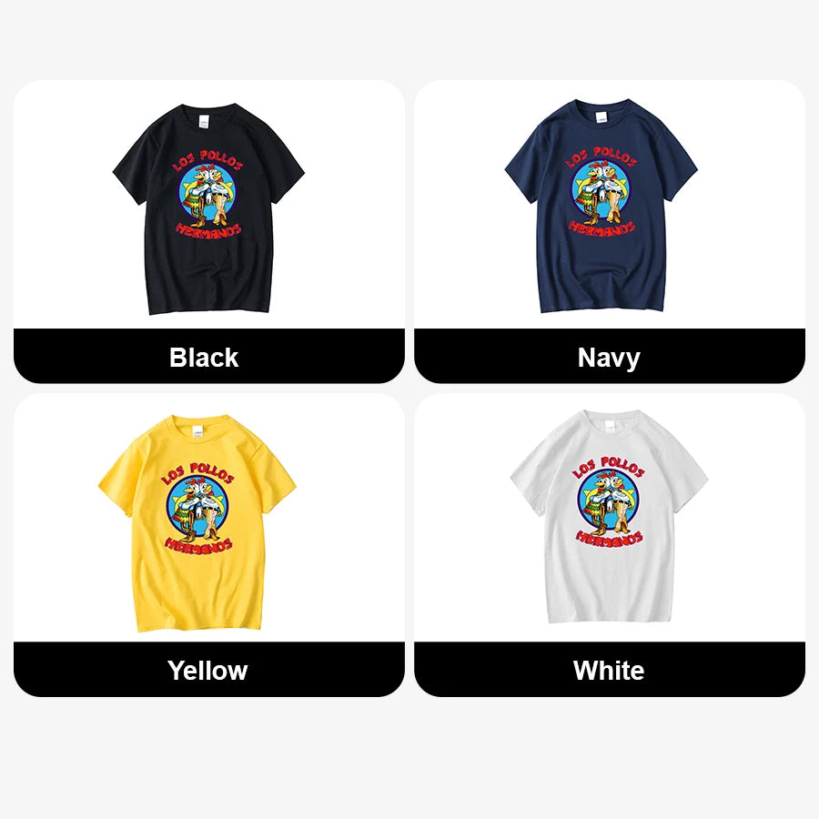LOS POLLOS Hermanos Funny Printed T-Shirt Men Fashion Casual Short Sleeves Summer Cotton Breathable Tshirt Chicken Brothers Tees