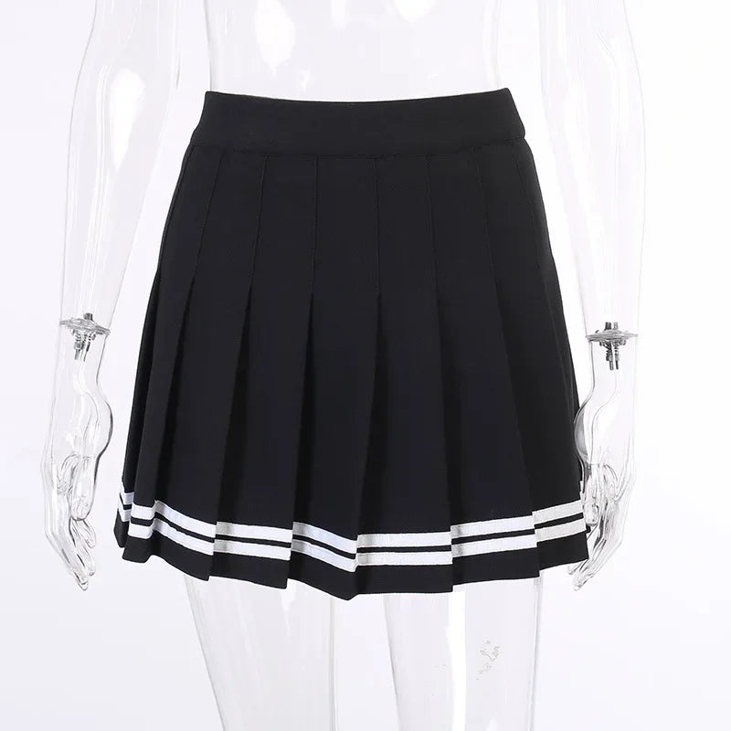 Fashion Korean Style Patchwork Skirt Harajuku Black Pleated Skirts Gothic Streetwear High Waist Mini Skirt Women Punk Skirt