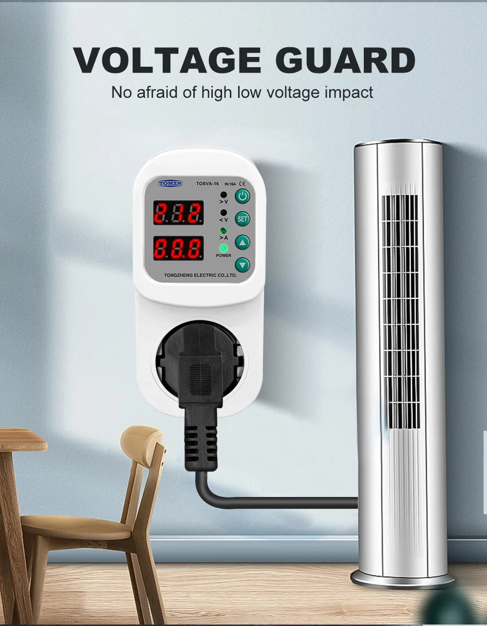 TOMZN Automatic Voltage Current Protector Socket AC110V 220V Adjustable 1-16A Power Surge Protector EU Plug Socket TOSVA-16