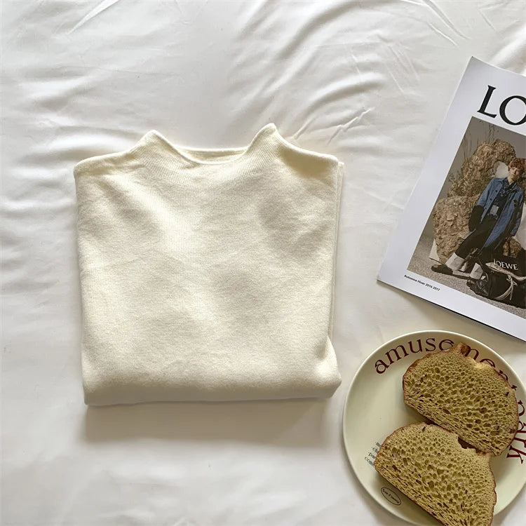 2025 Solid Sweater Women Half Turtleneck Knitted Pullovers Harajuku Korean Soft Warm Knitwear Autumn Winter Fashion Slim Jumpers