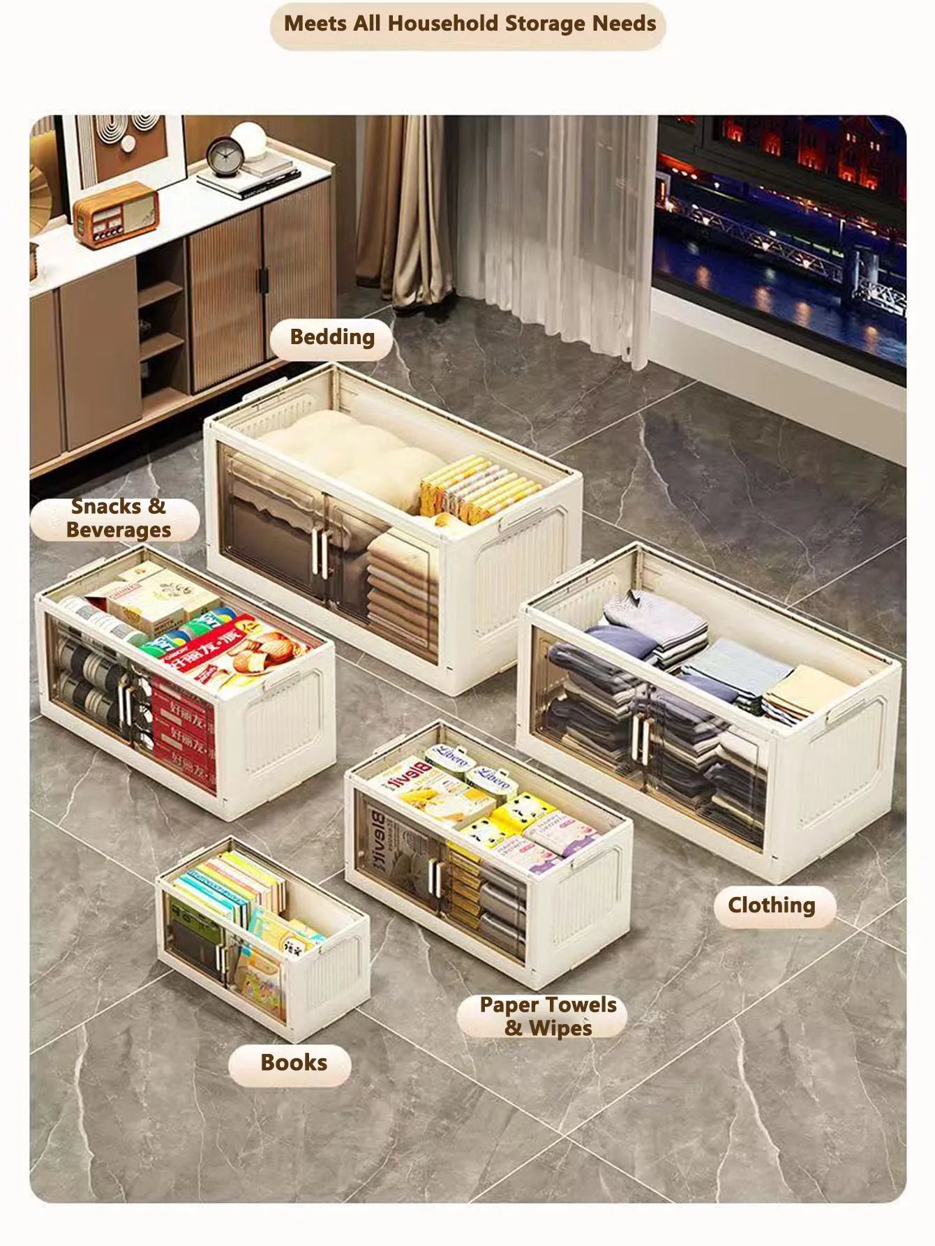 Storage Cabinet Folding Storage Box Home Living Room Toy Cabinet Storage Rack Snack Cabinet Installation-Free Kitchen Storage Cabinet Folding Storage Cabinet Organizer