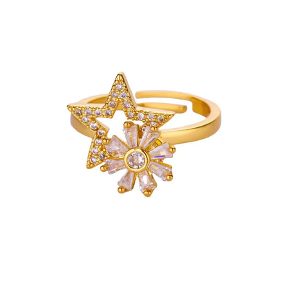 Four Clover Flower Ring Metal With 18K Gold Plating Fidget Anti Stress