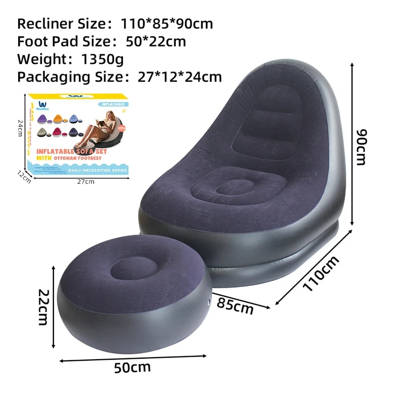 6 Colors Inflatable Lazy Sofa with Footstool Portable Beach Lounge Chair Foldable Air Mattress Outdoor Camping Sleeping Pad