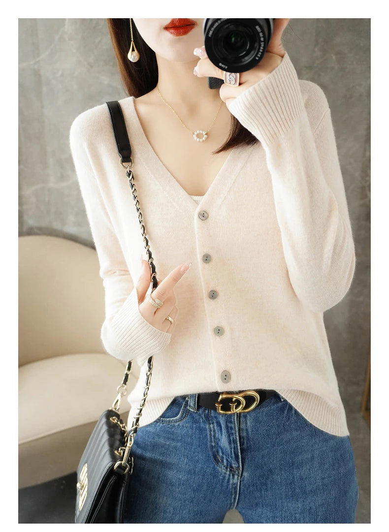 2024 New V-Neck Temperament Small Fragrant Wind Women Loose Sweater Sweater All Sweater Coat Special Offer Cardigan ZHI D035