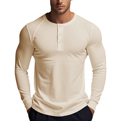Men's Long Sleeve Cotton Elastane V-Neck Knit Top Shirt