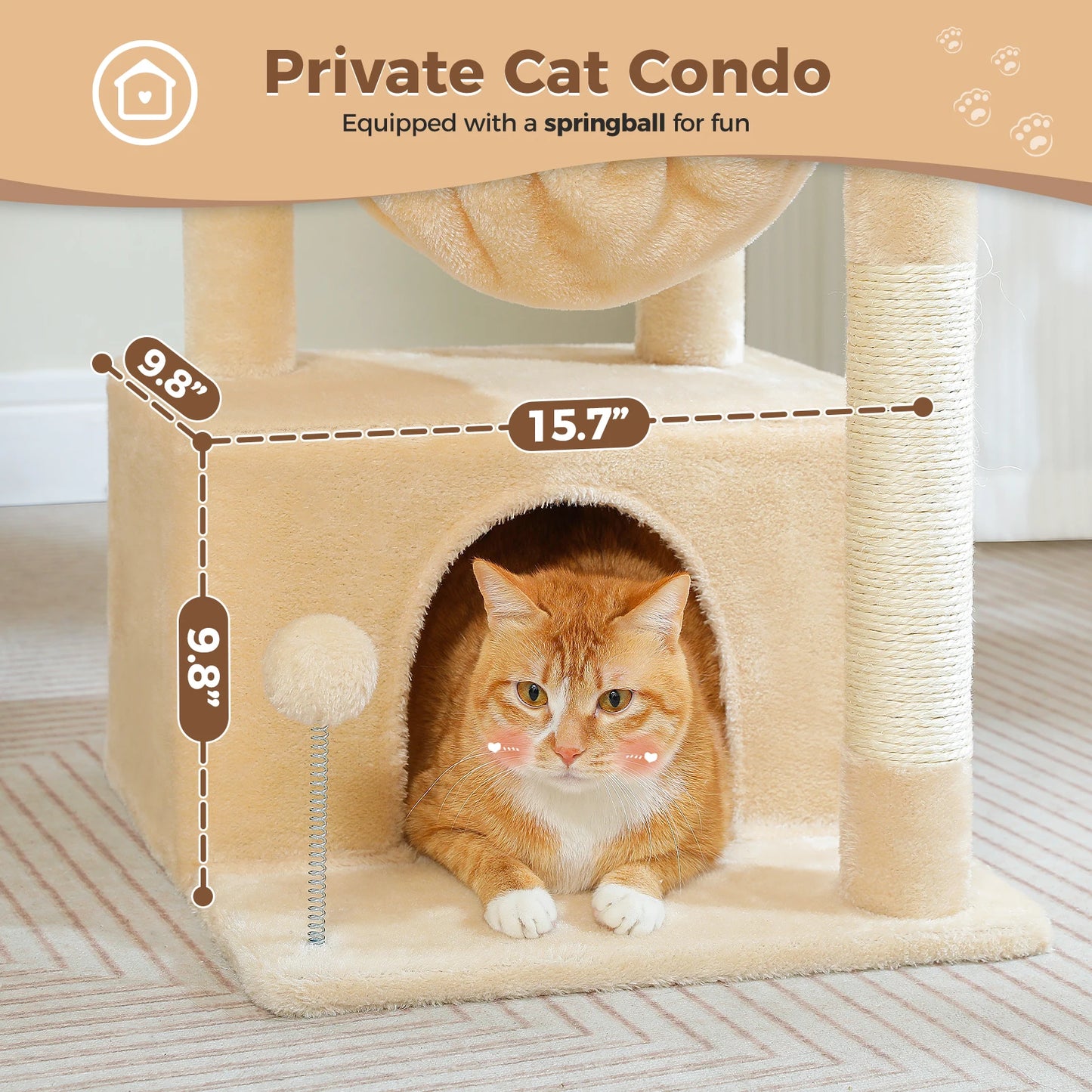 Small Cat Tree with Cozy Condo Hammock Top Perch Cat Scratching Post for Indoor Multi-Level Cat Tower Cat Scratcher Kitten Toys