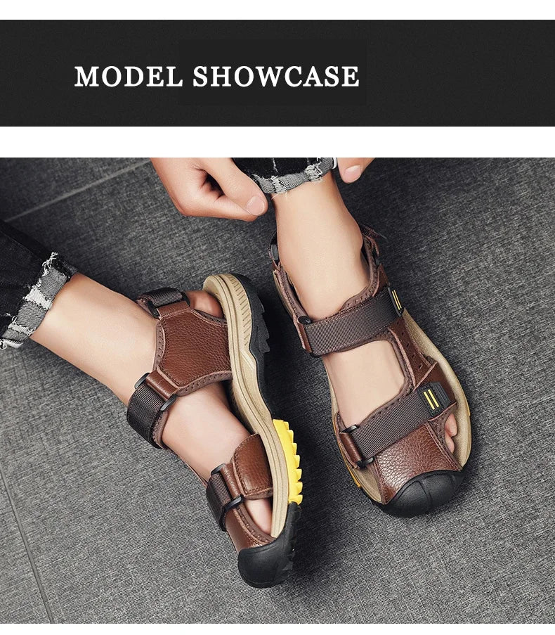 Men Sandals Genuine Leather Large Size Non Slip Waterproof Beach Shoes Outdoor