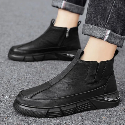 Mens Leather High Top Boots Waterproof Anti Slip Safety Motorcycle Boot