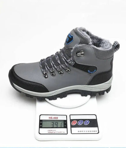 Men's Winter Boots Fur Lined Waterproof Leather High Top Ankle Boots Plus Size