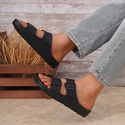 Slippers For Men Buckle Adjustable EVA Slip On One Piece Double Bar Flat