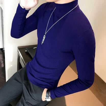 Men's Turtleneck Long Sleeve Pullover, Slim Fit, Polyester Elastane