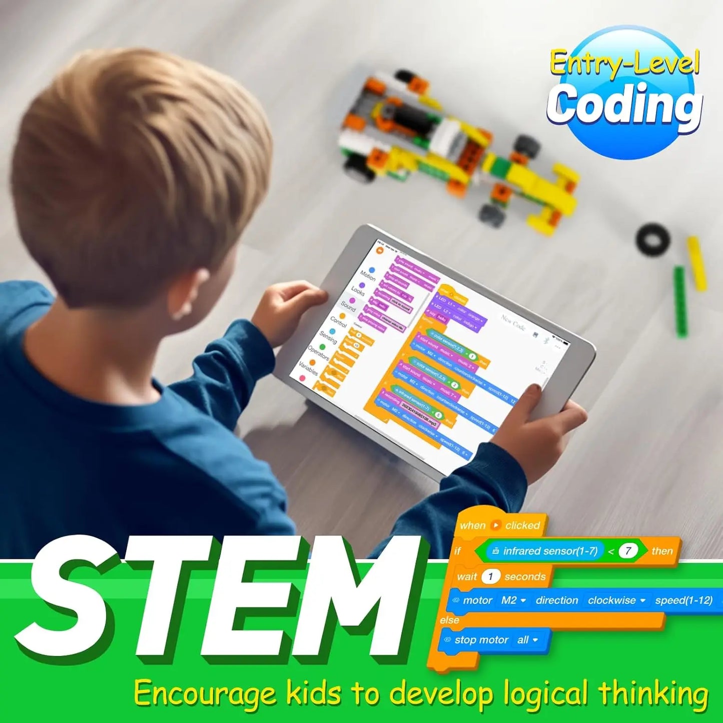 Apitor Q Robot Building Kit 20-in-1 Programmable APP RC Car Robotics Coding Kit STEM Project Educational Birthday Gifts for Kids