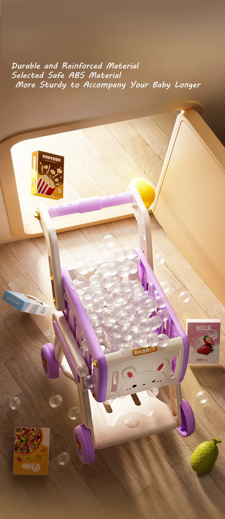 32pcs Shopping Cart Toy Set Kids Large Supermarket Trolley Role Playing Pretend Play Props Simulation Fruit Food Boys Girls Gift