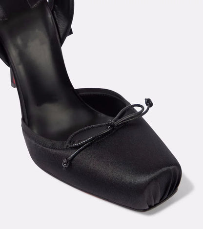 Women's Square-Toed Satin High Heel Sandals With Ankle Straps