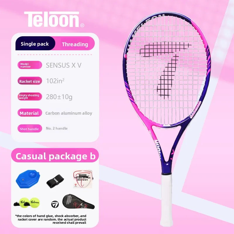 TELOON Genuine Carbon Tennis Racket Beginner College Student Men's and Women's Single with Wire Rebound Tennis Trainer Set