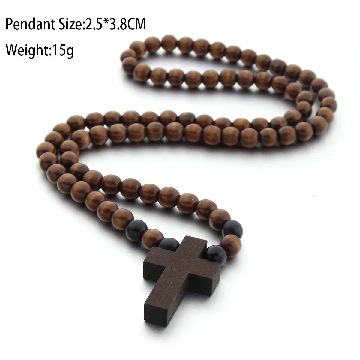 Wood Bead Cross Necklace & Bracelet Set – Religious Accessories for All