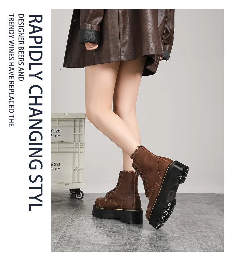 Men's Leather Boots Waterproof Ankle Outdoor Work Motorcycle