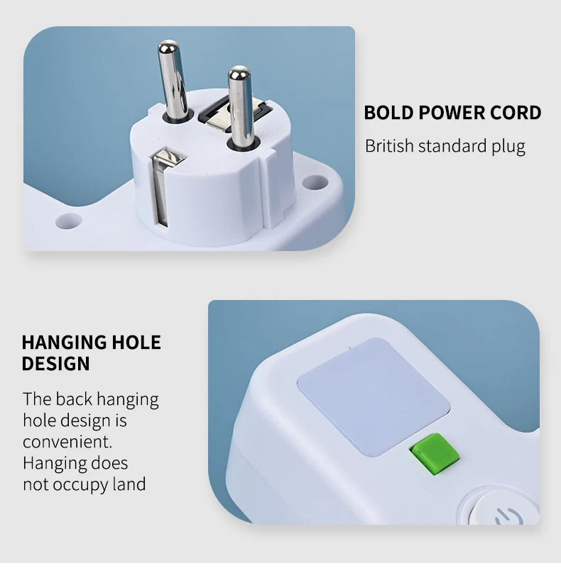 EU Plug Power Strip 4 AC Outlets 2 USB 1 Type-C Ports Two specifications Independent switch with small night light
