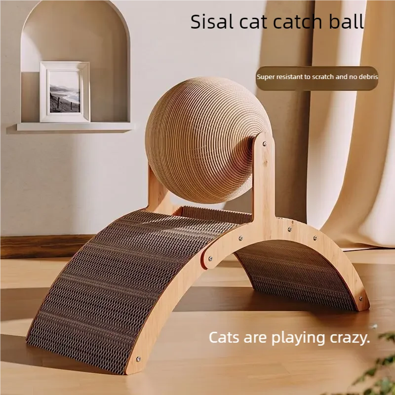 Wooden Cat Scratching Ball with 2-in-1 Sisal Scratch Board