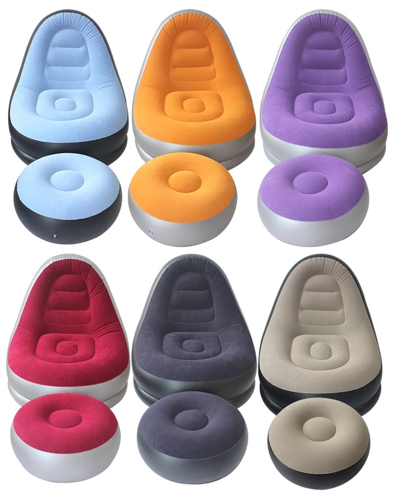 6 Colors Inflatable Lazy Sofa with Footstool Portable Beach Lounge Chair Foldable Air Mattress Outdoor Camping Sleeping Pad