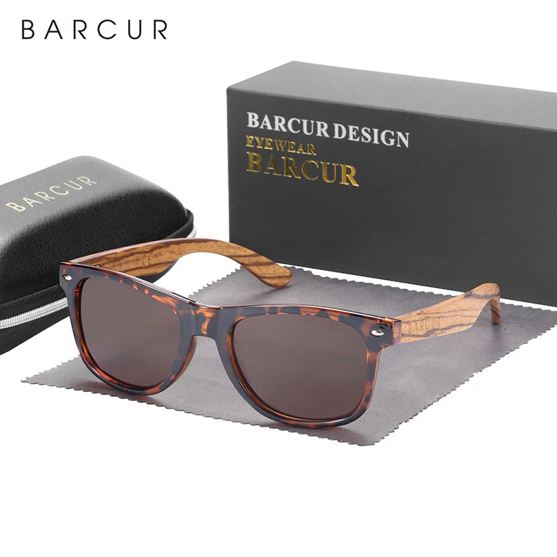 BARCUR Natural Wooden Sunglasses Polarized Mens Sun Glasses Black Walnut Eyewear UV400 Protection
