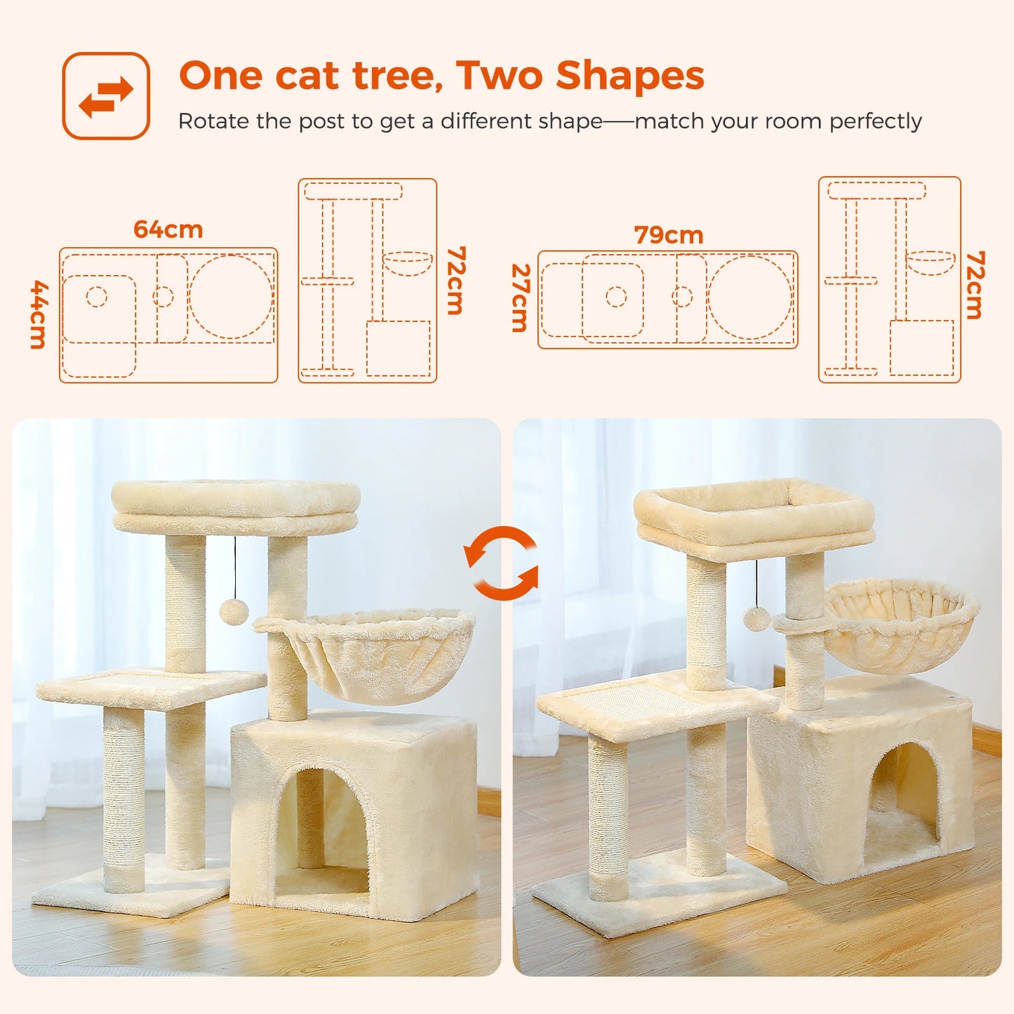 Indoor Cat Tree & Tower with Scratching Posts and Hammock – 2 Styles