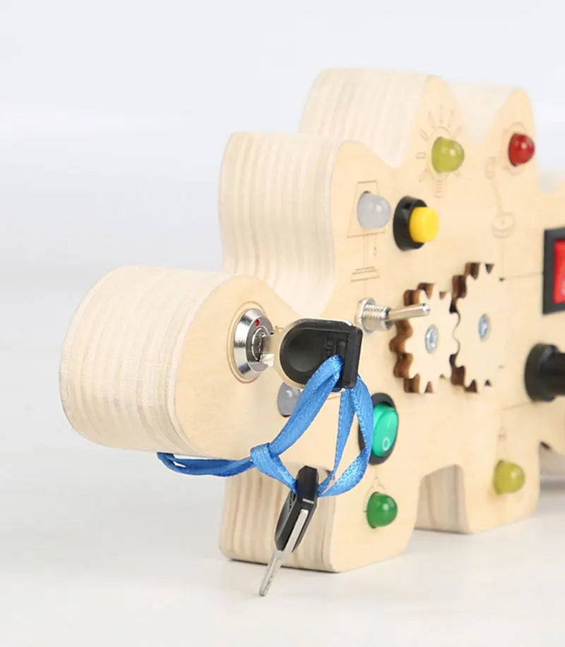 Montessori Busy Board Sensory Toys Wooden With LED Light Switch Control Board Travel Activities Children Games For 2-4 Years Old