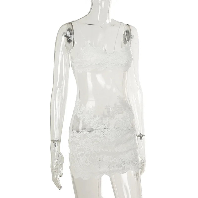 Shestyle Lace Transparent Mini Dress Sexy Women Wrapping Spaghetti Embroidery Flower Sheath Nightwear Club Mesh Wave Fantacy