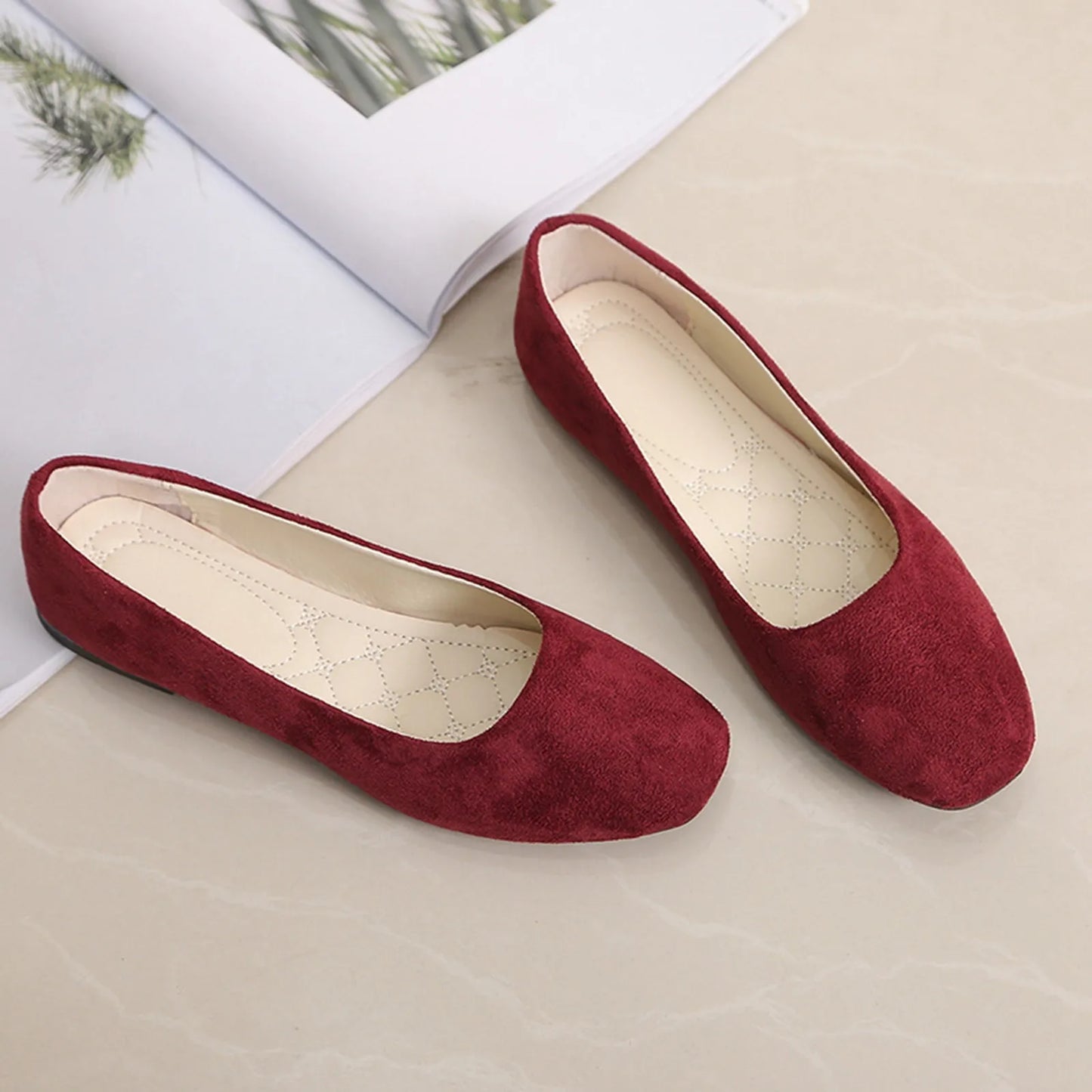 Woman Flats Casual Round Toe Cute Flats Flock Mocasines Ballerina Church Flats Female Suede Elegant Soft Sole Mom Shoes