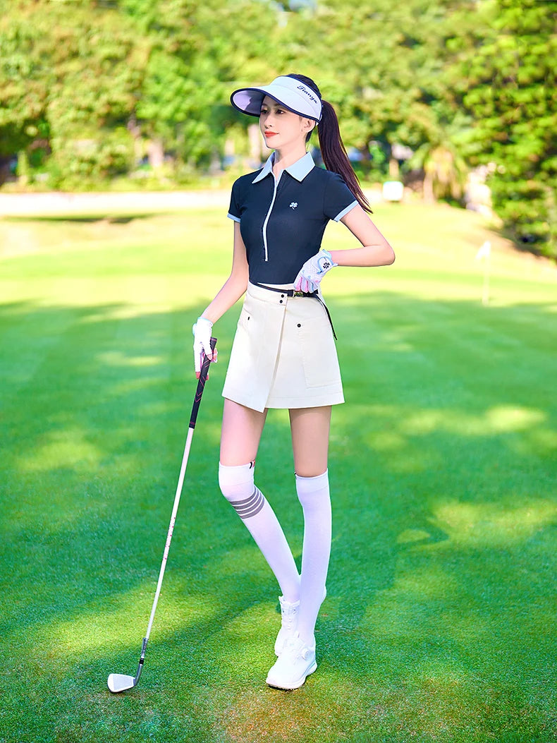 TTYGJ 2025 New Golf Women's Short-sleeved Shirt Quick-drying Breathable Polo Top Lady A-lined Golf Skirt Anti-exposure Skorts