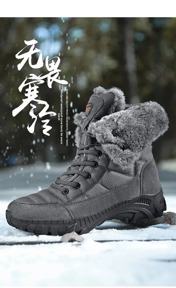 Men Winter Snow Boots Waterproof Leather High Top Plush Lined MidCalf Big Size