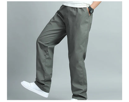 Mens Cotton Relaxed Jogger Pants Big Size Elastic Waist Drawstring Casual